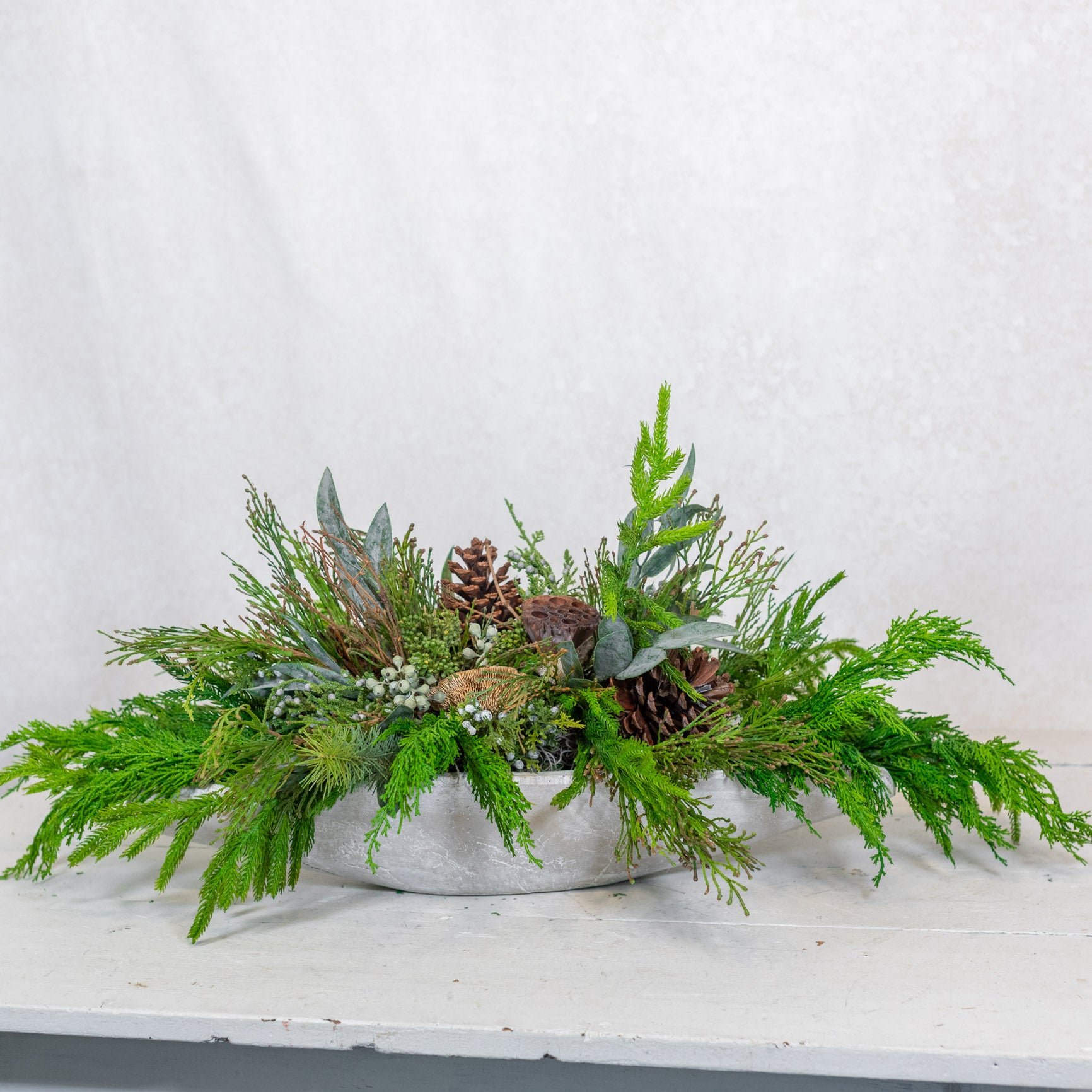 Faux Real Evergreen Elongated Centerpiece Drop In