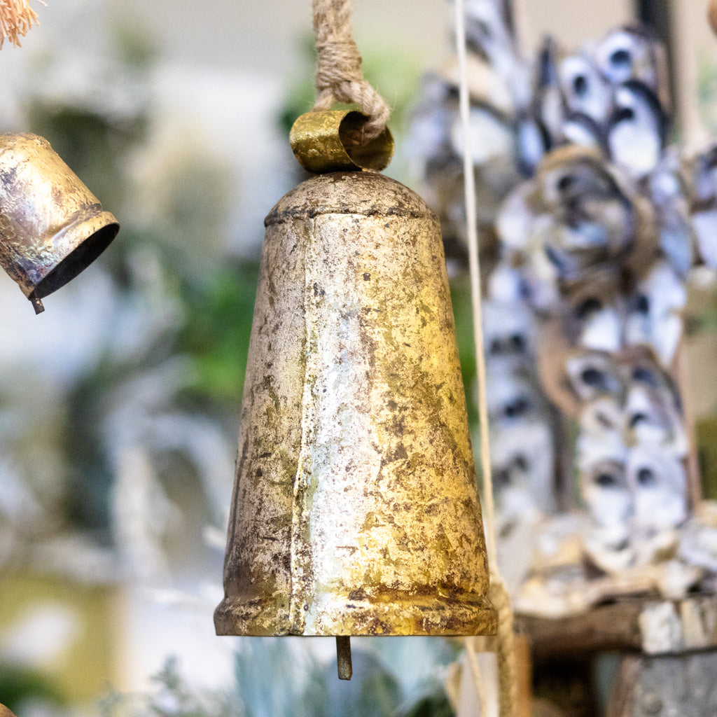 Burnt Iron Antique Bell with Rope