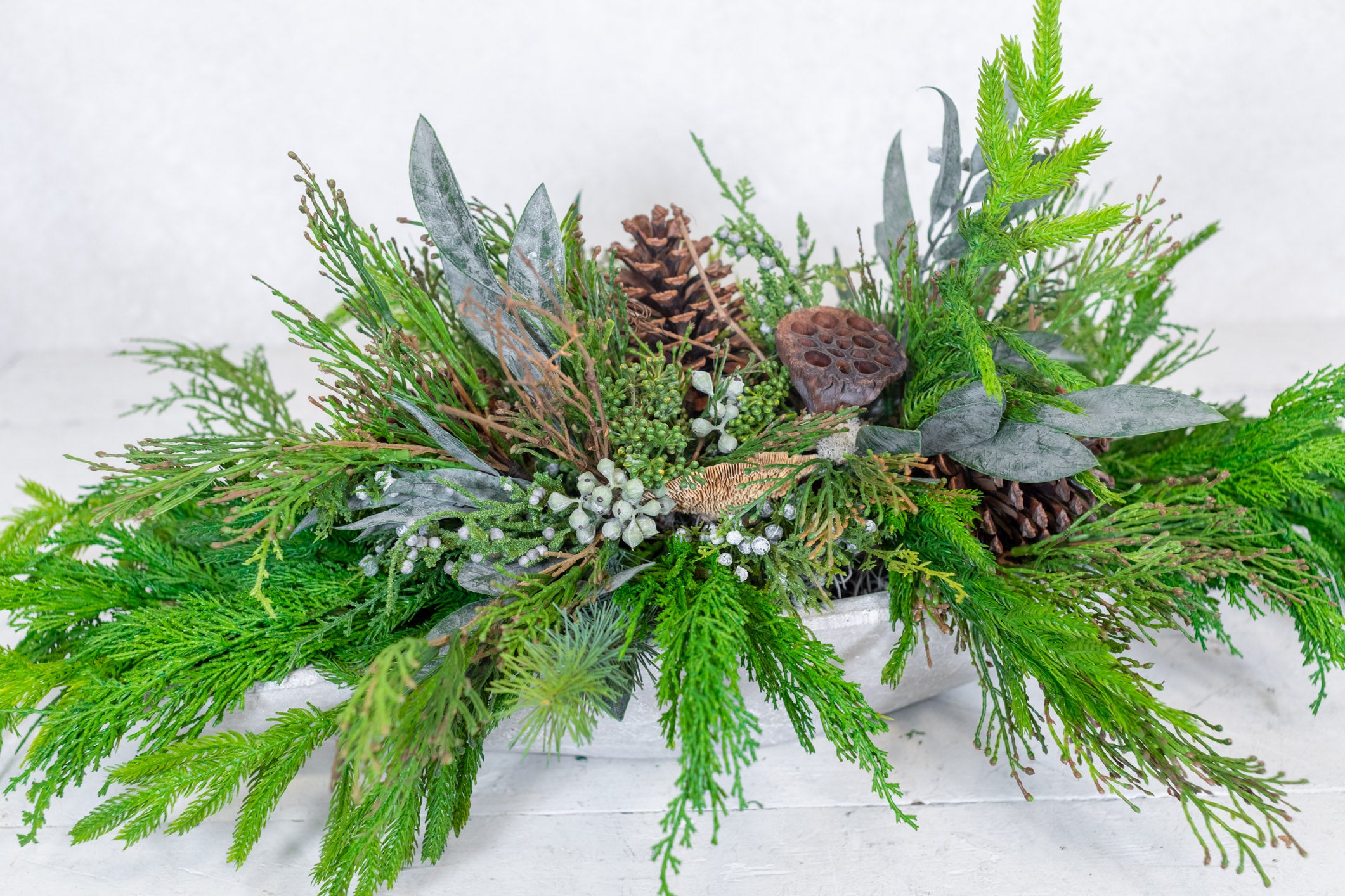 Faux Real Evergreen Elongated Centerpiece Drop In