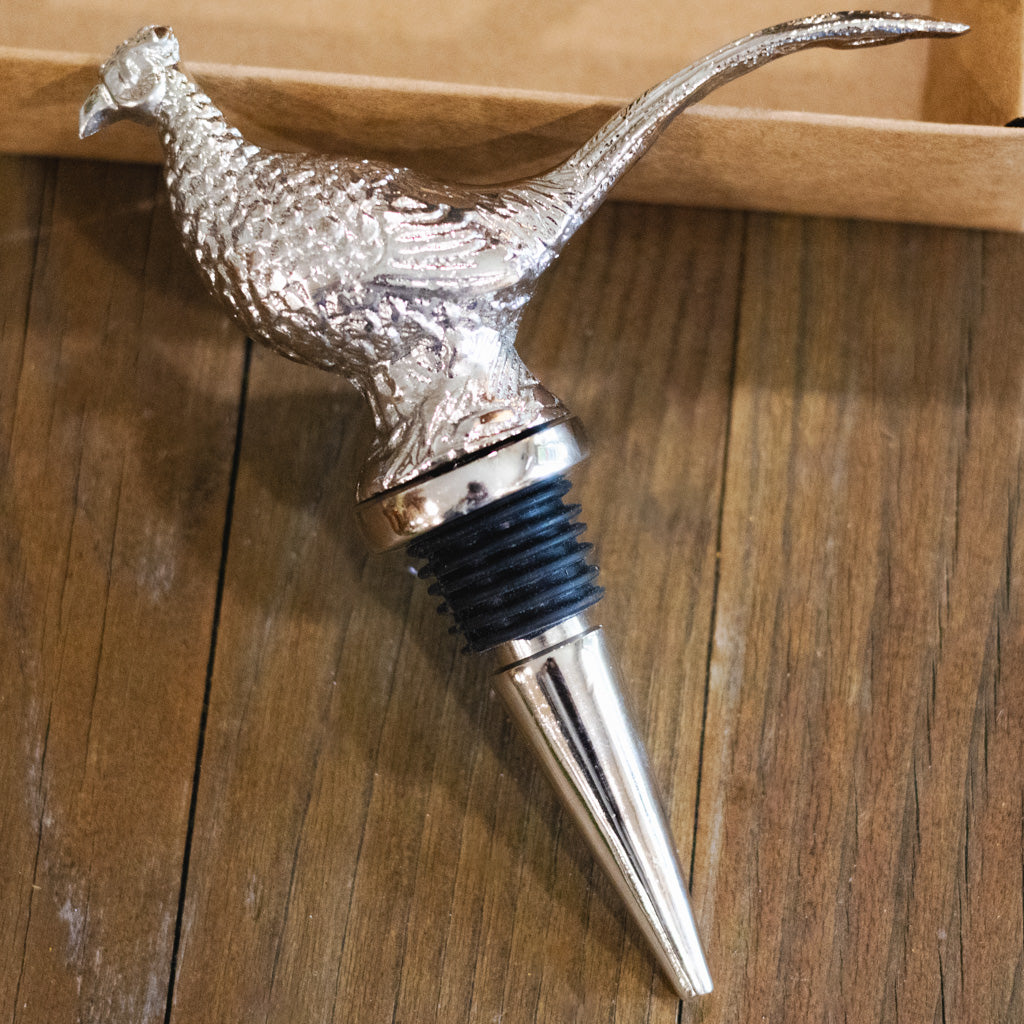 Pheasant Aluminum Bottle Stopper Nickel Finish