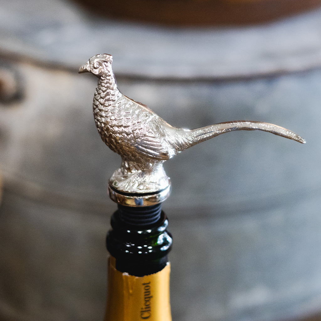 Pheasant Aluminum Bottle Stopper Nickel Finish