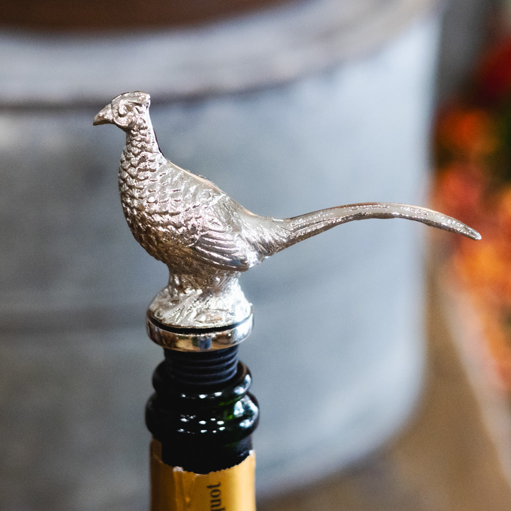 Pheasant Aluminum Bottle Stopper Nickel Finish