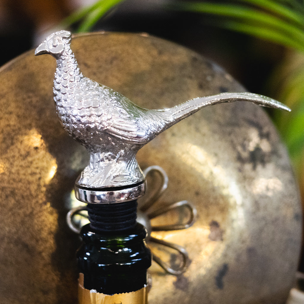 Pheasant Aluminum Bottle Stopper Nickel Finish