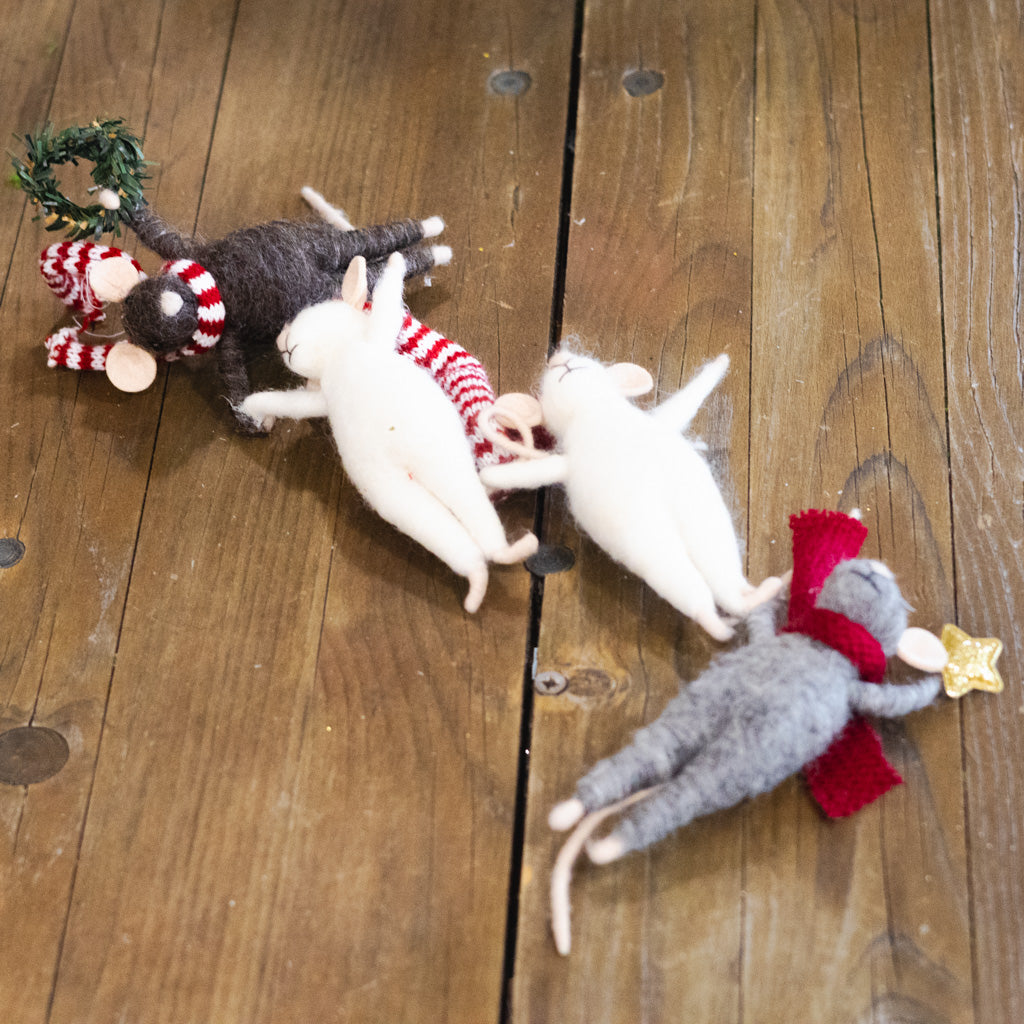 Wool Felt Mice with Hats, Scarves and Star Ornament