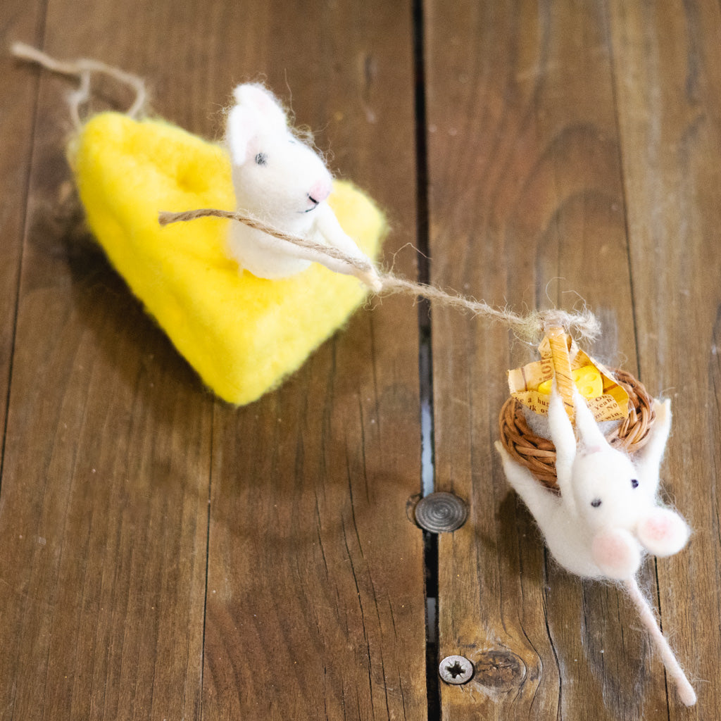 Wool Felt Mice on Cheese Food Ornament