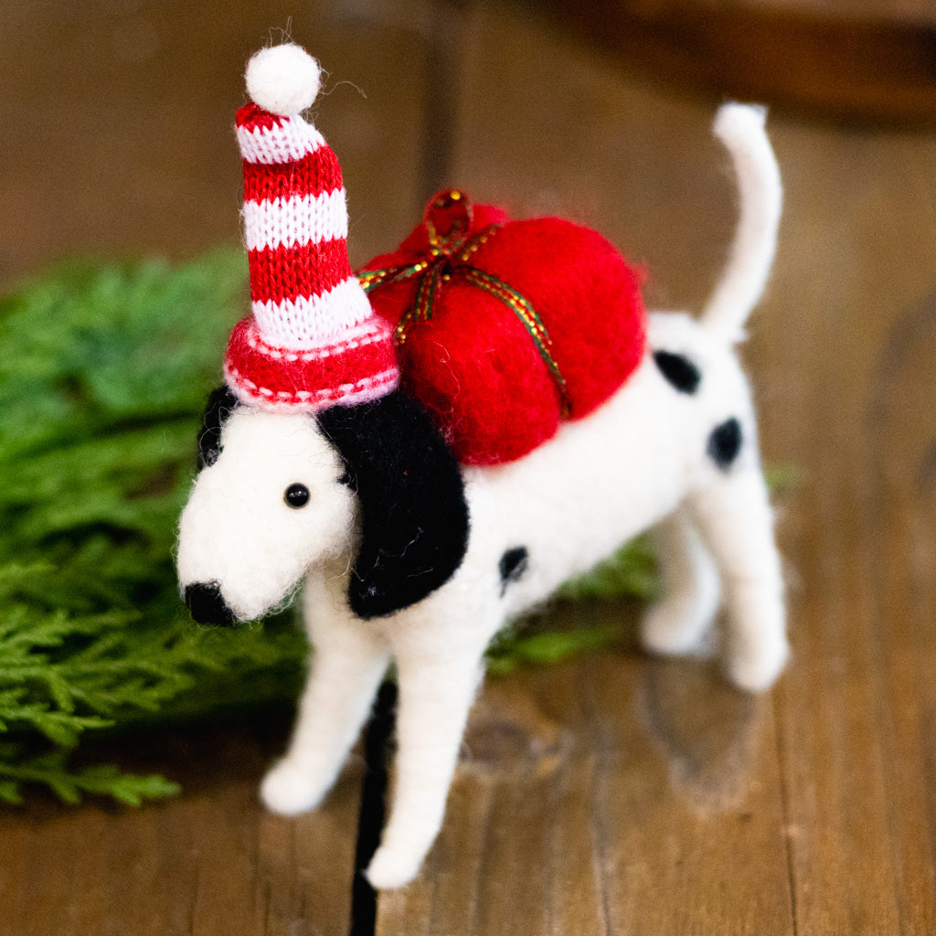 Wool Dalmatian with Striped Hat Ornament