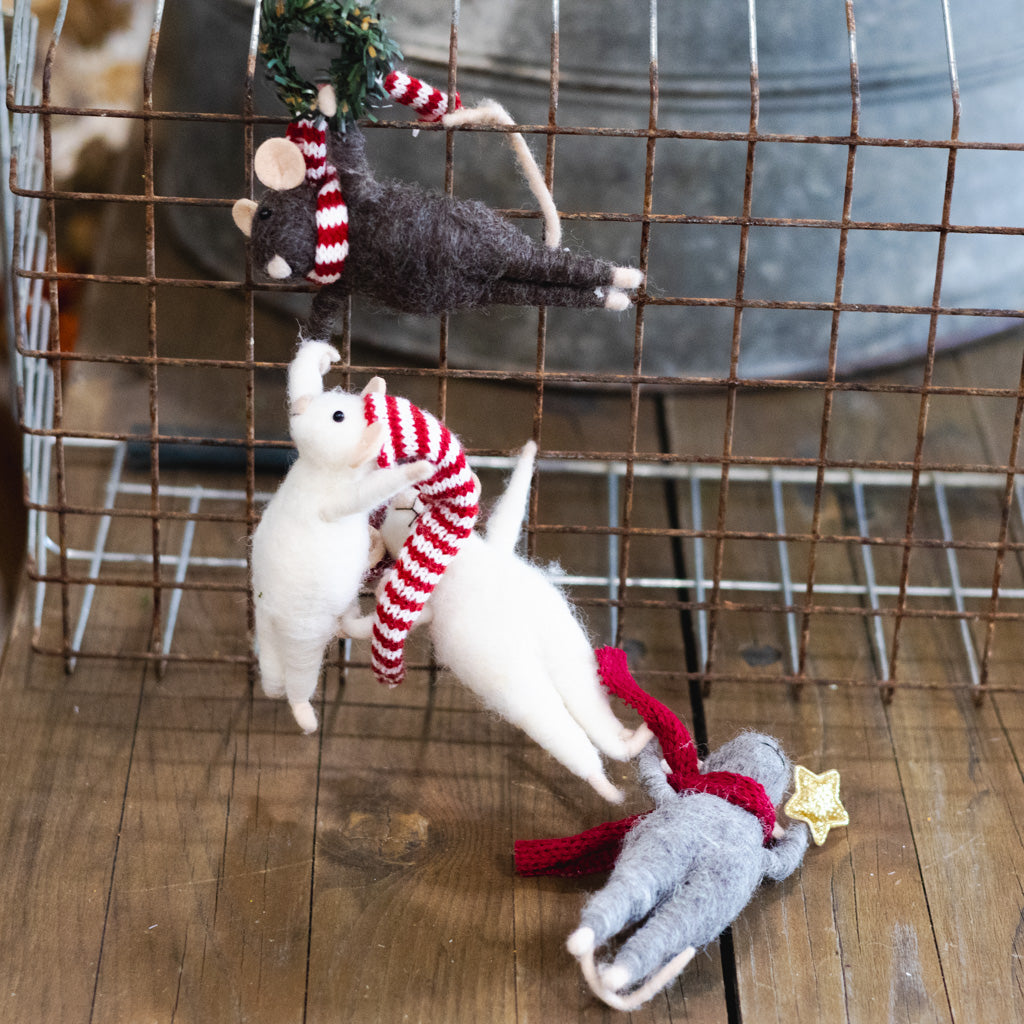 Wool Felt Mice with Hats, Scarves and Star Ornament