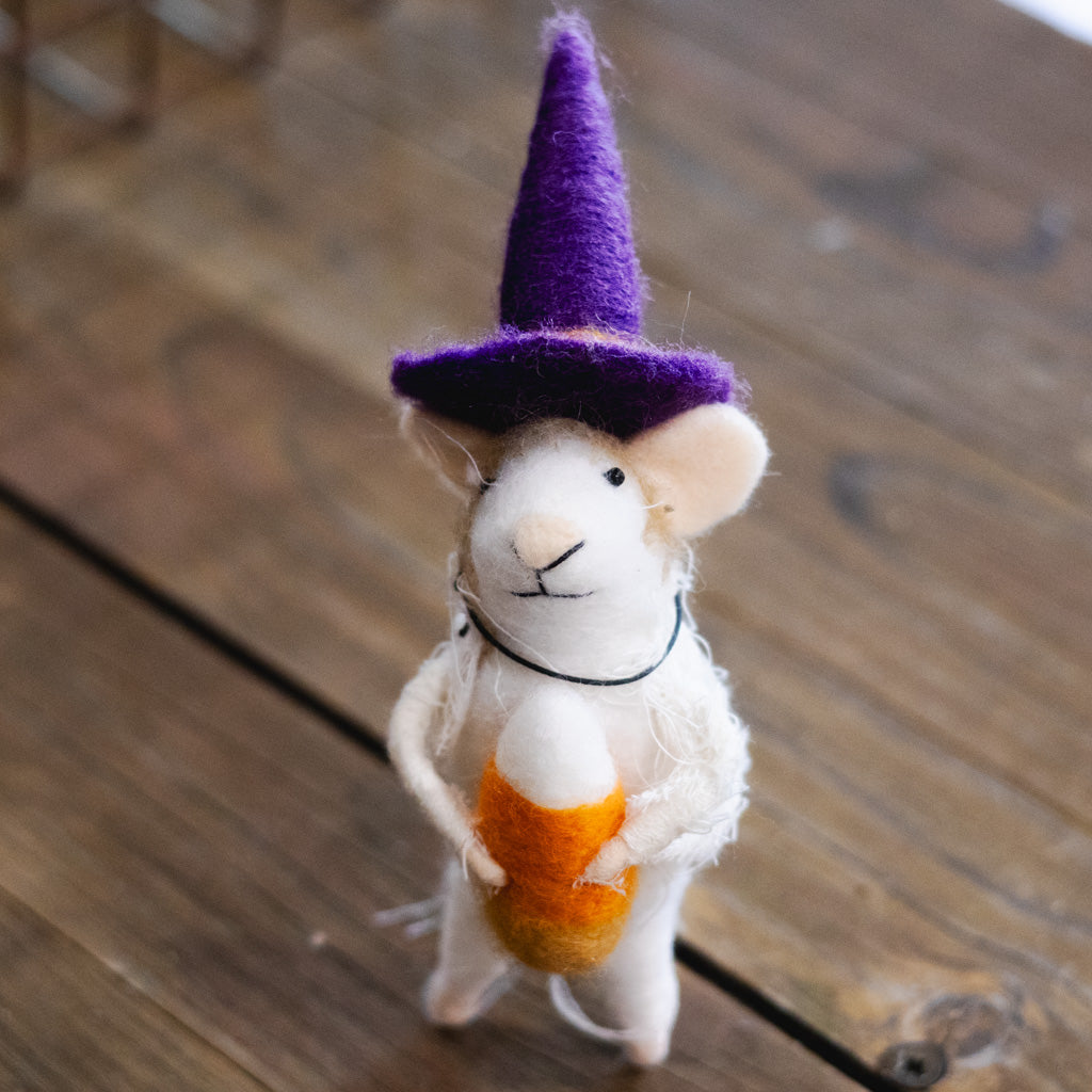 Wool Felt Halloween Mouse with Candy Corn