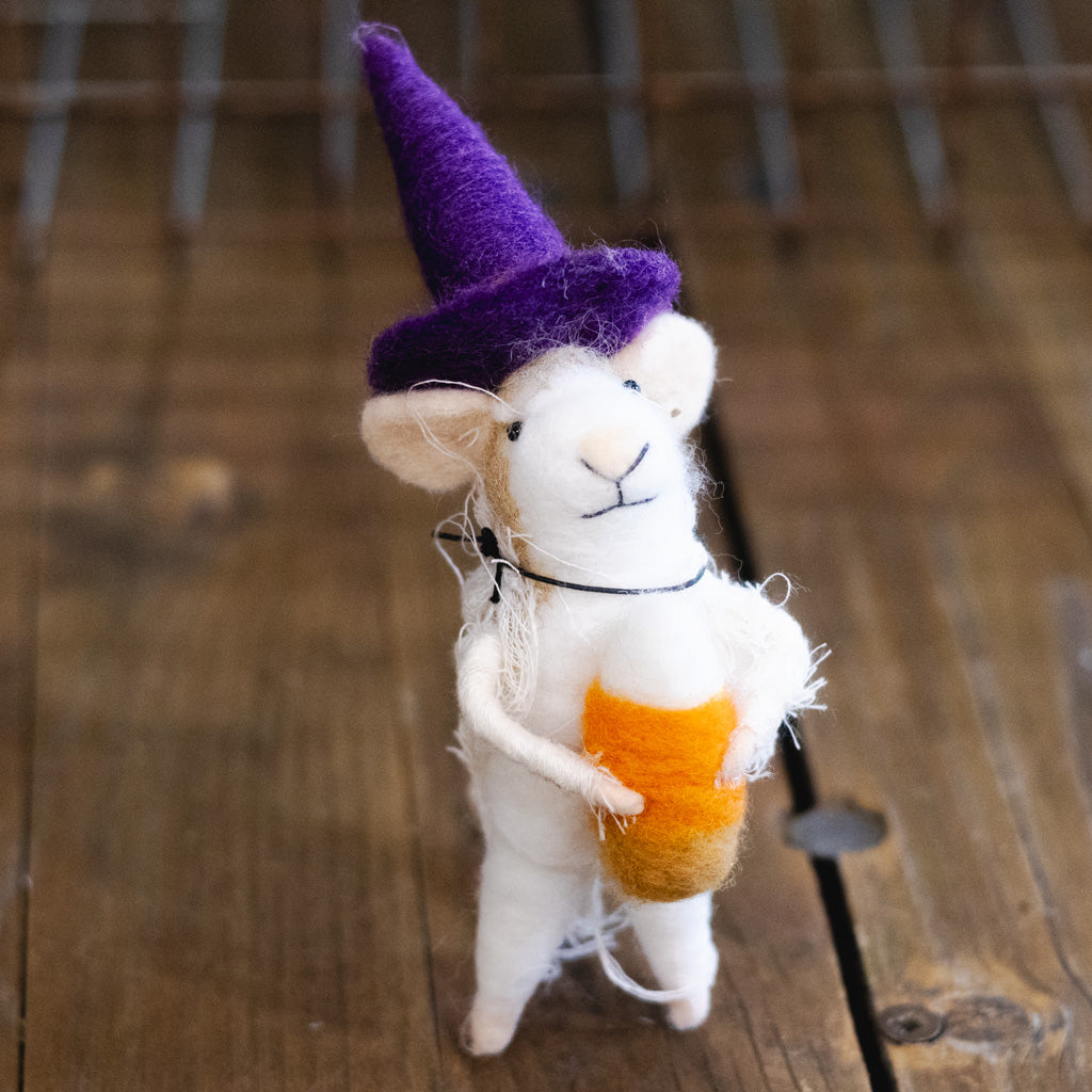 Wool Felt Halloween Mouse with Candy Corn