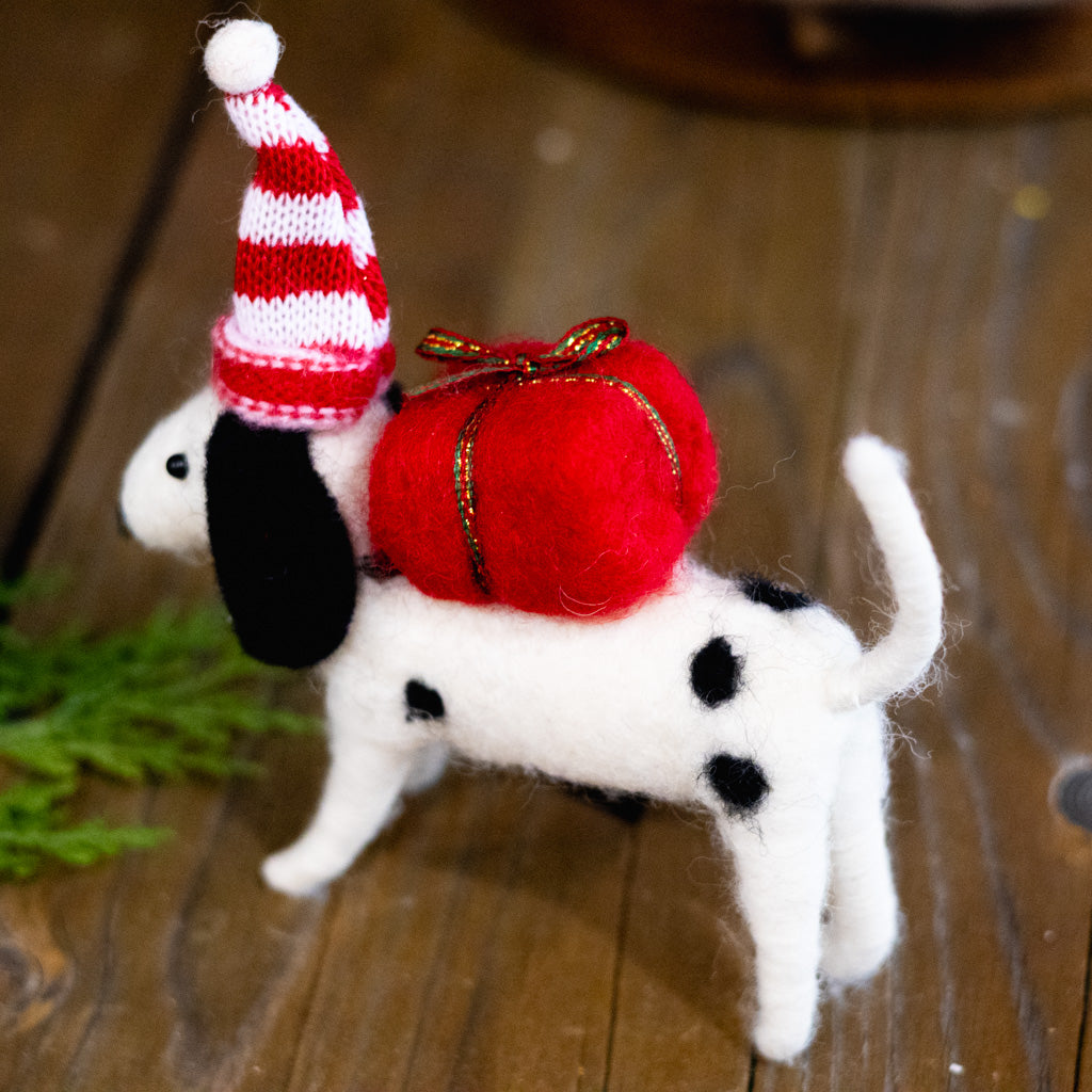 Wool Dalmatian with Striped Hat Ornament