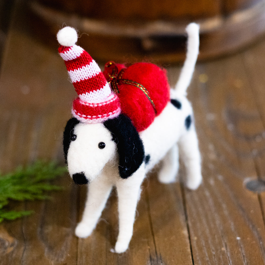 Wool Dalmatian with Striped Hat Ornament