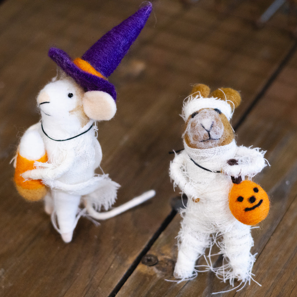 Wool Felt Halloween "Mummy" Mouse with Pumpkin