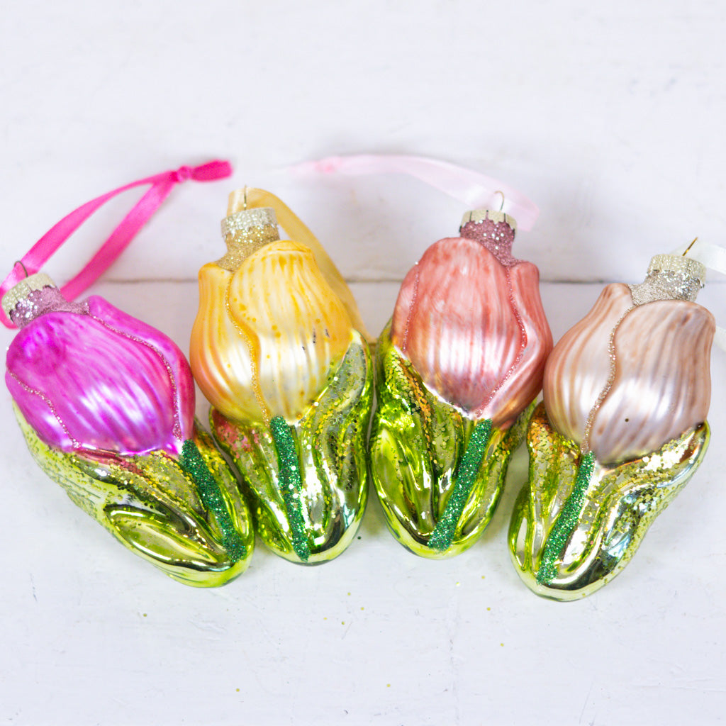 Glass Tulip Ornament Box of Four