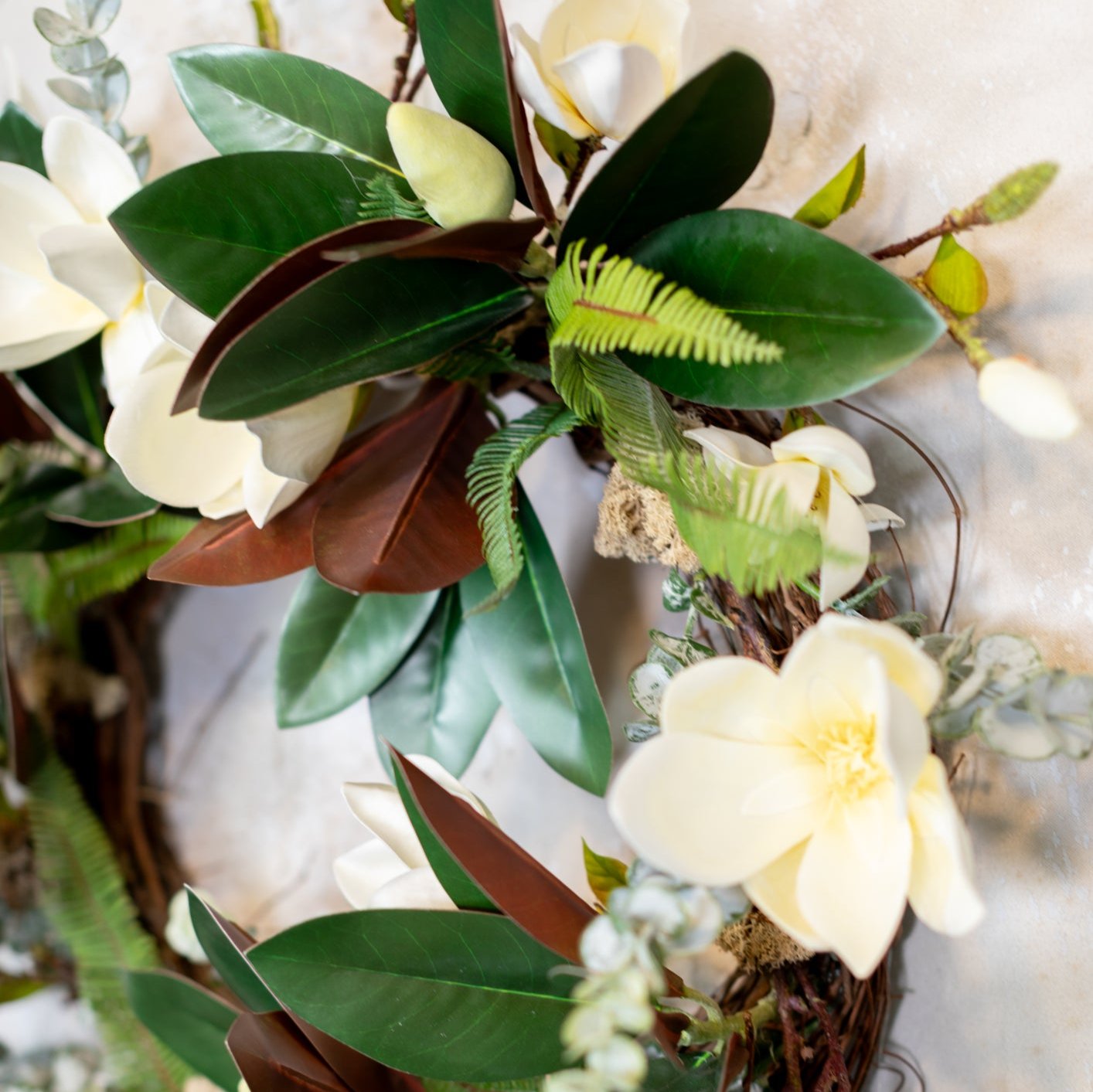 White Saucer Magnolia Wreath