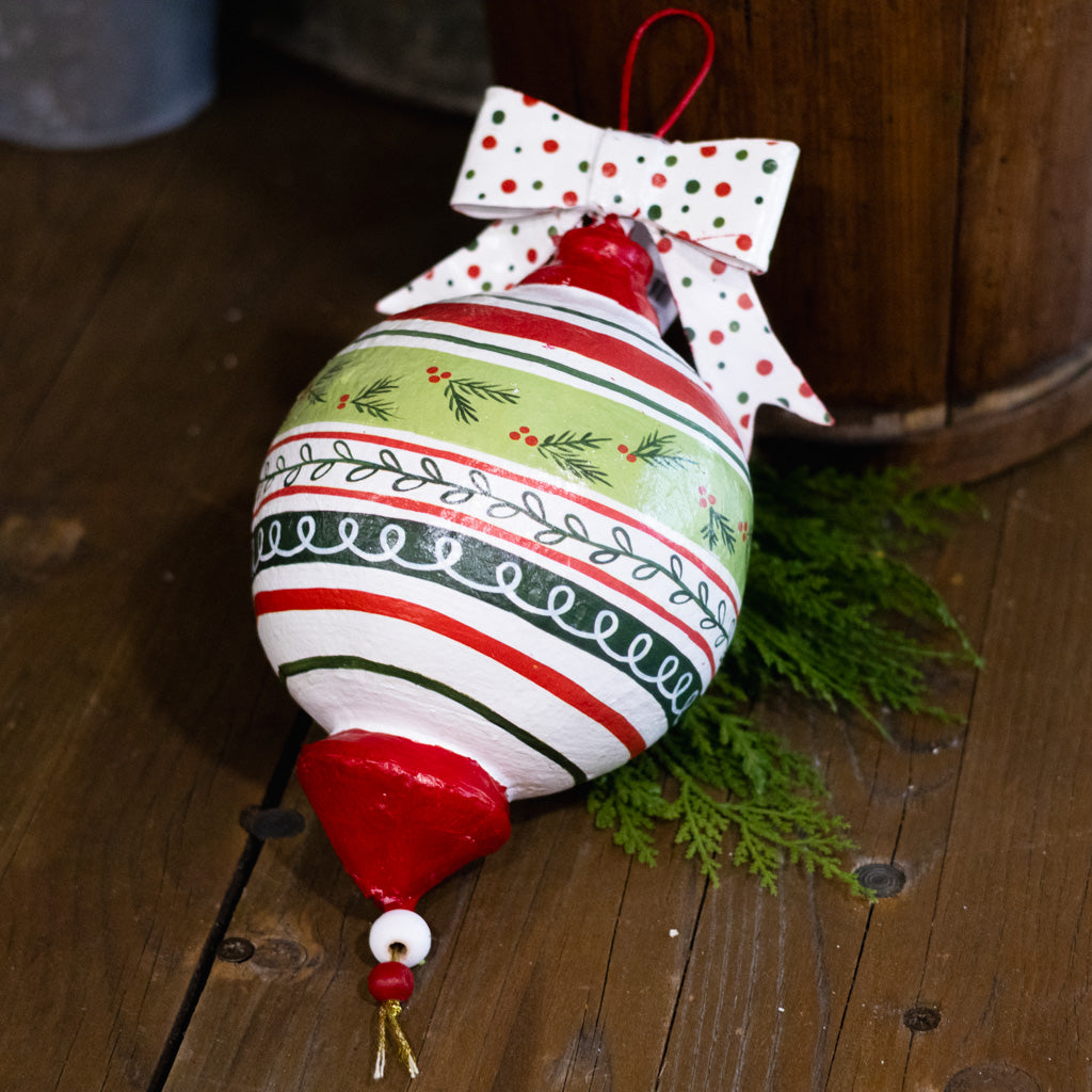 Pattern Holly Paper Mache Ornament