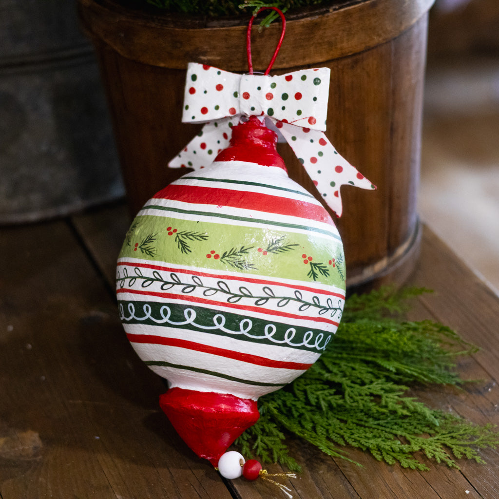 Pattern Holly Paper Mache Ornament