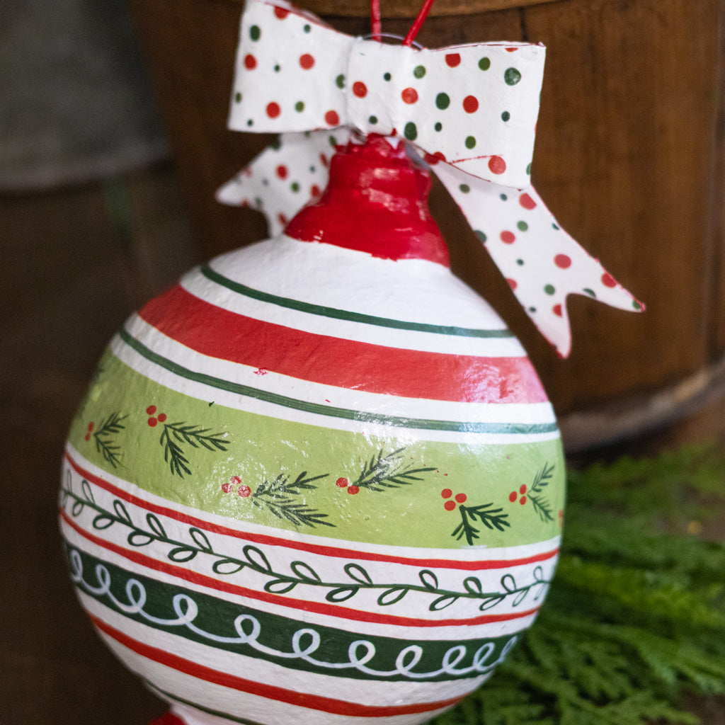 Pattern Holly Paper Mache Ornament