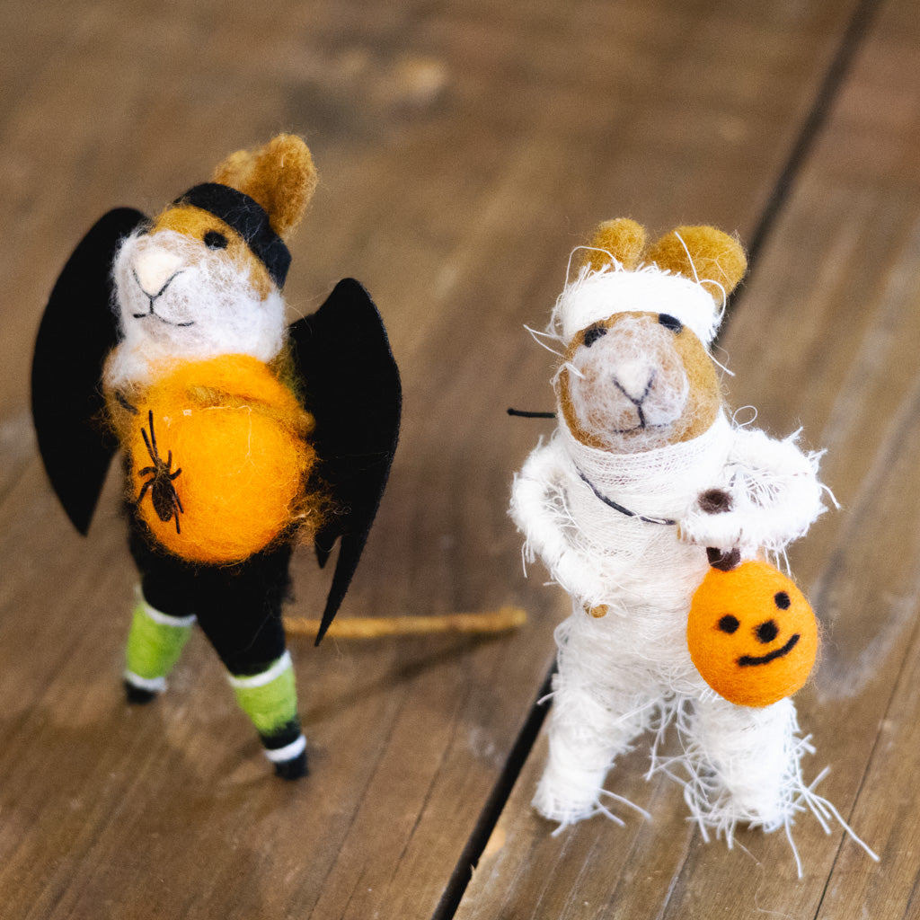 Wool Felt Halloween "Mummy" Mouse with Pumpkin