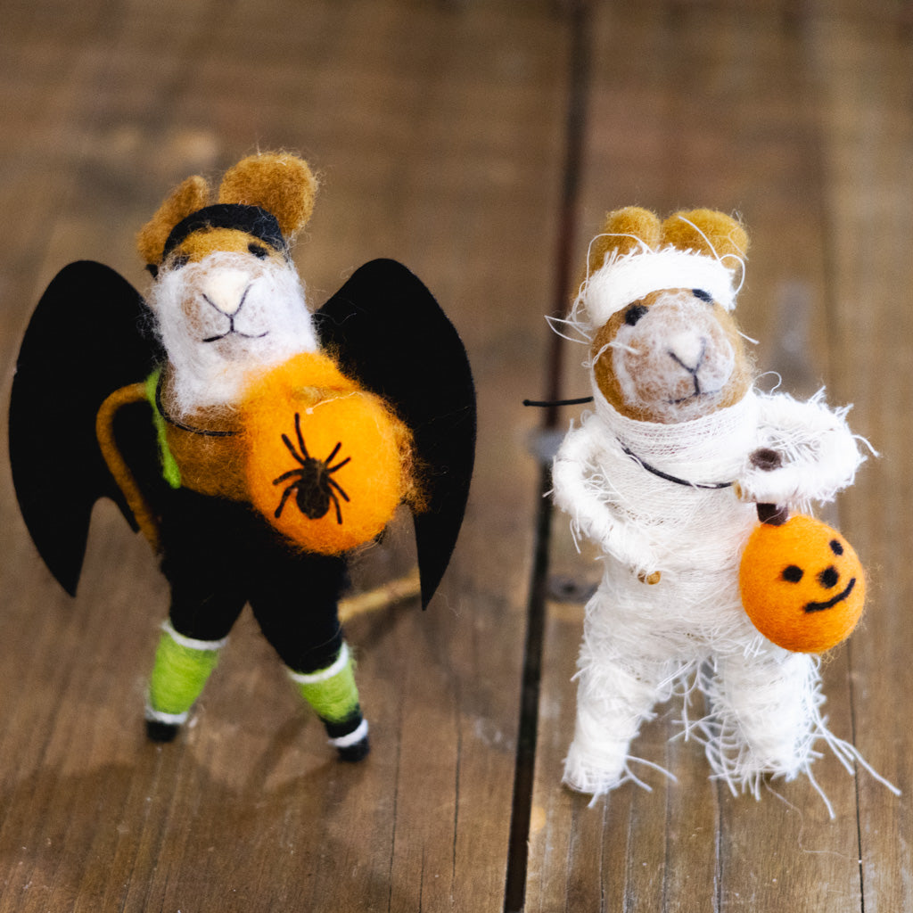 Wool Felt Halloween "Mummy" Mouse with Pumpkin