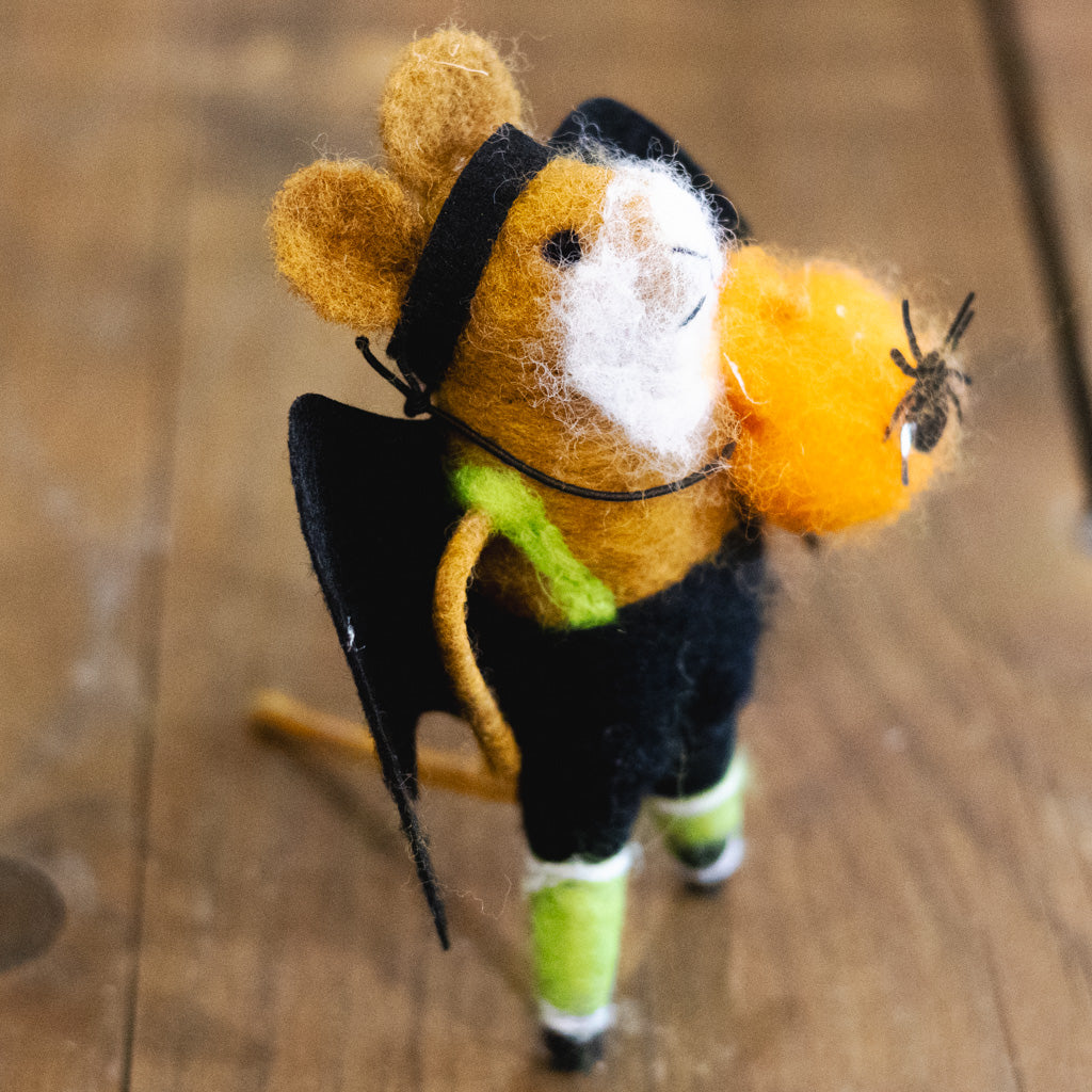 Wool Felt Halloween "Bat" Mouse with Pumpkin