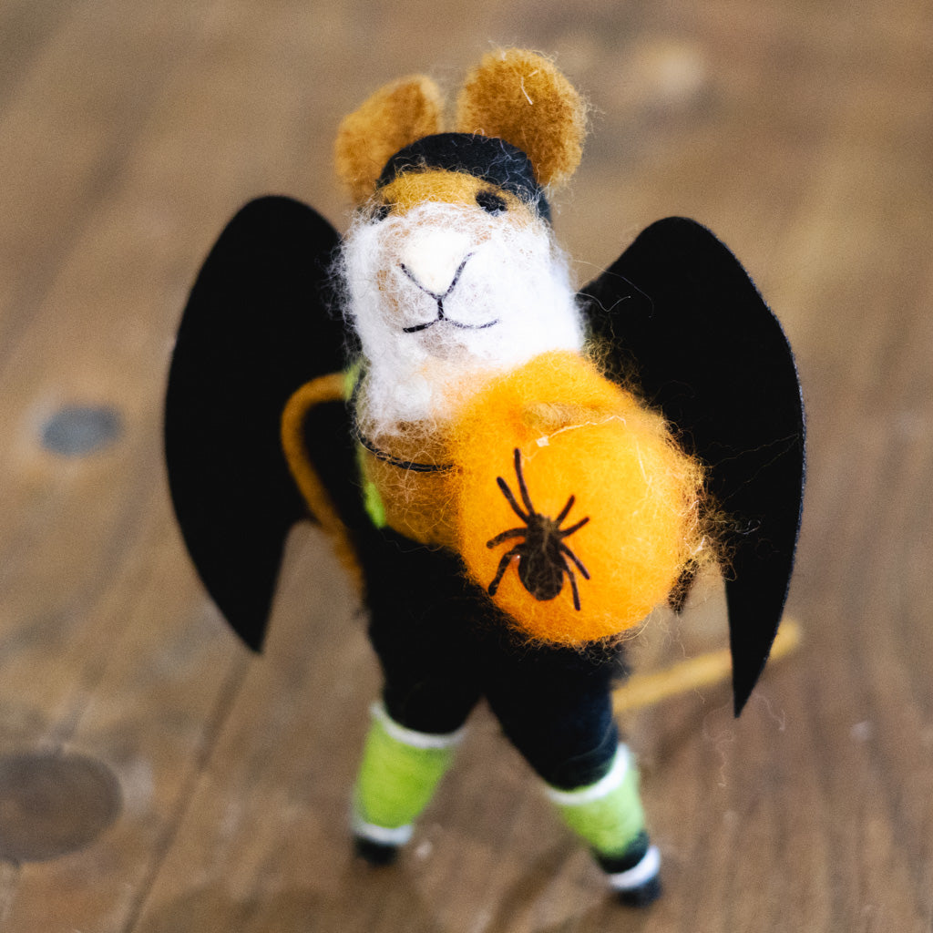 Wool Felt Halloween "Bat" Mouse with Pumpkin