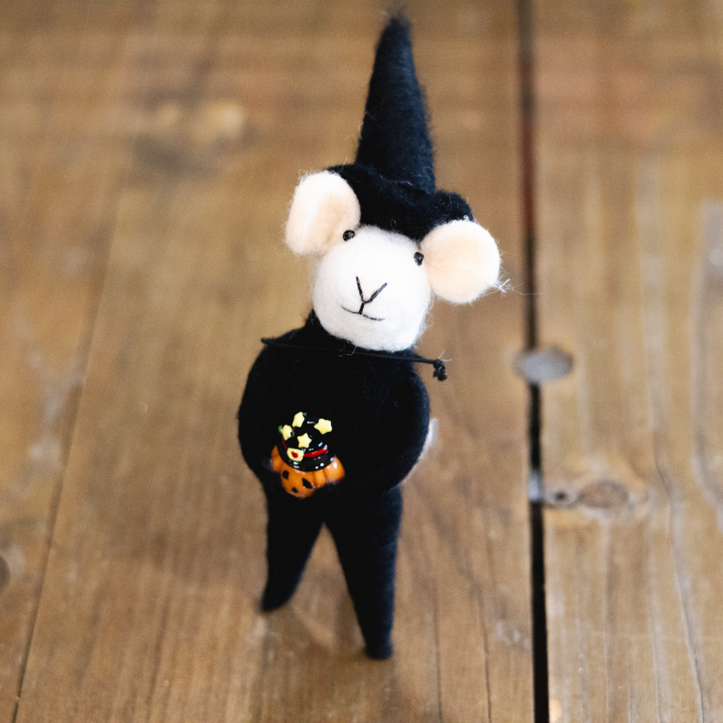 Wool Felt Halloween Mouse with Pumpkin
