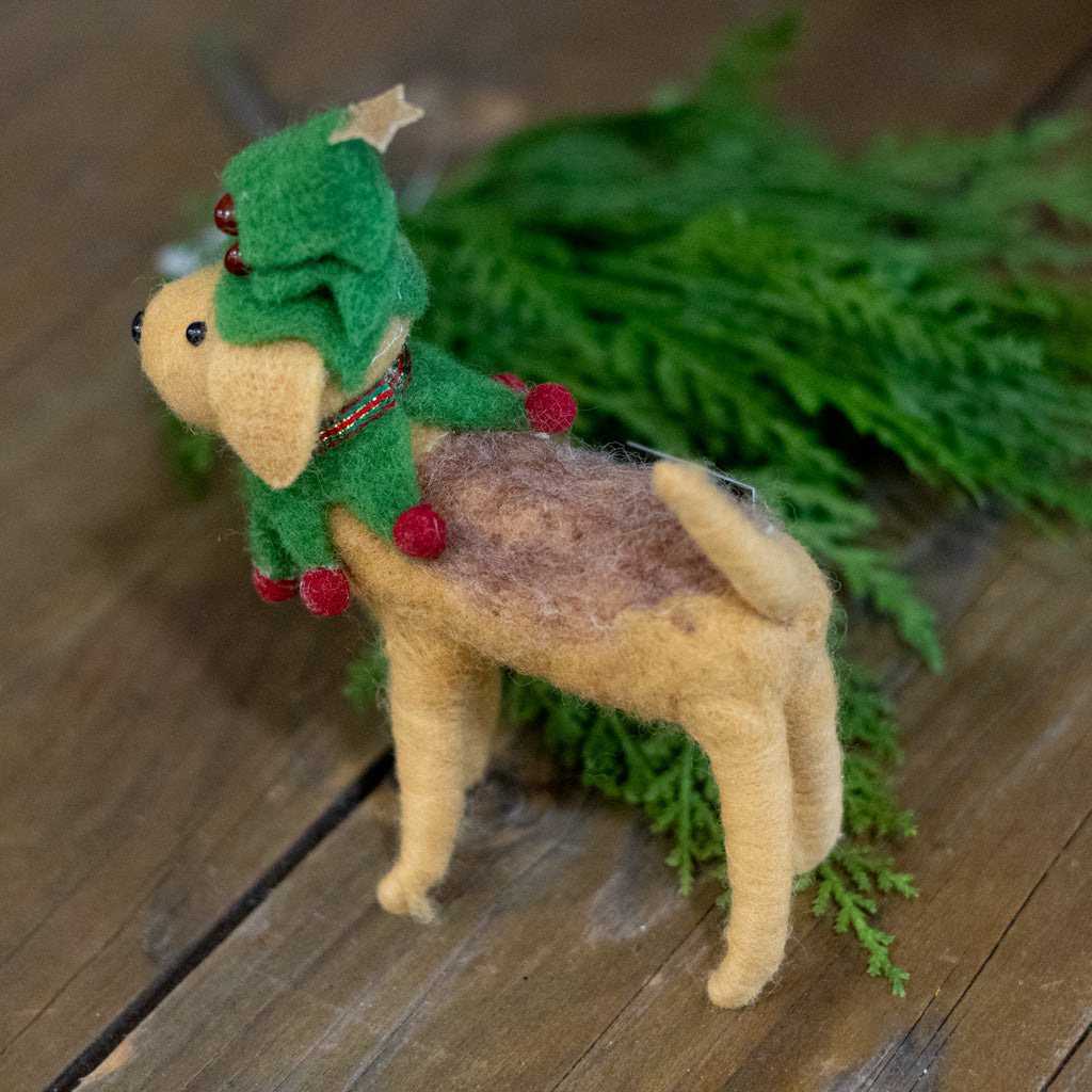Brown Wool Dog with Tree Hat