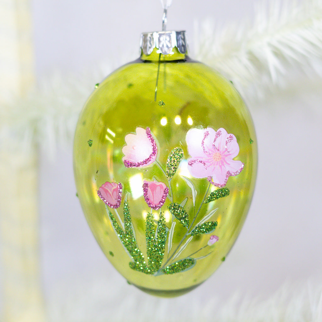 Glass Floral Egg Box of Three