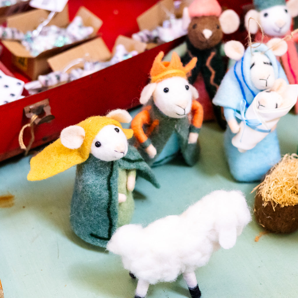 Box of Felt Mice Nativity Ornaments