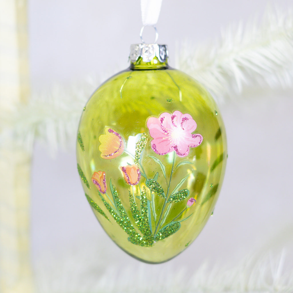 Glass Floral Egg Box of Three