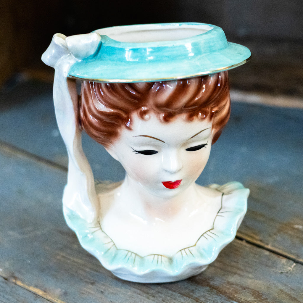 Vintage 1956 Teal Lady Head Vase