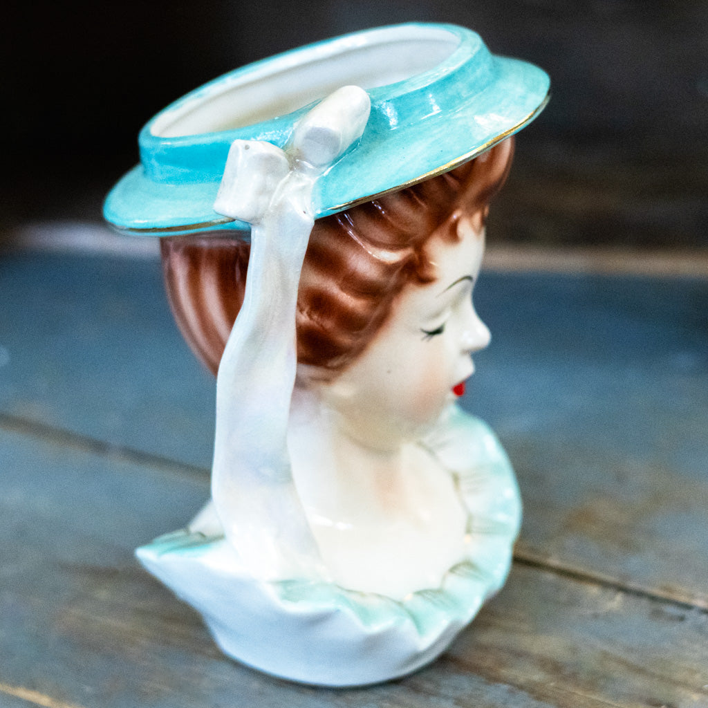 Vintage 1956 Teal Lady Head Vase
