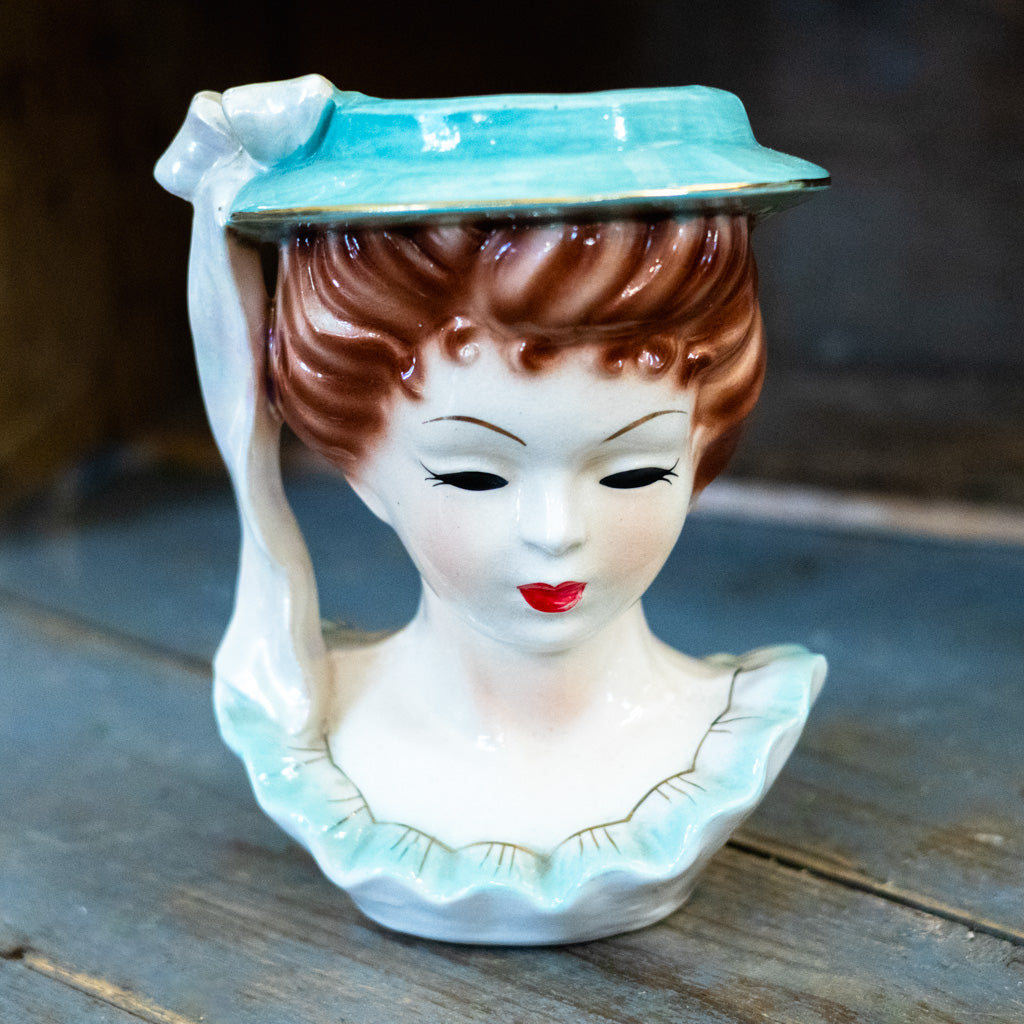 Vintage 1956 Teal Lady Head Vase