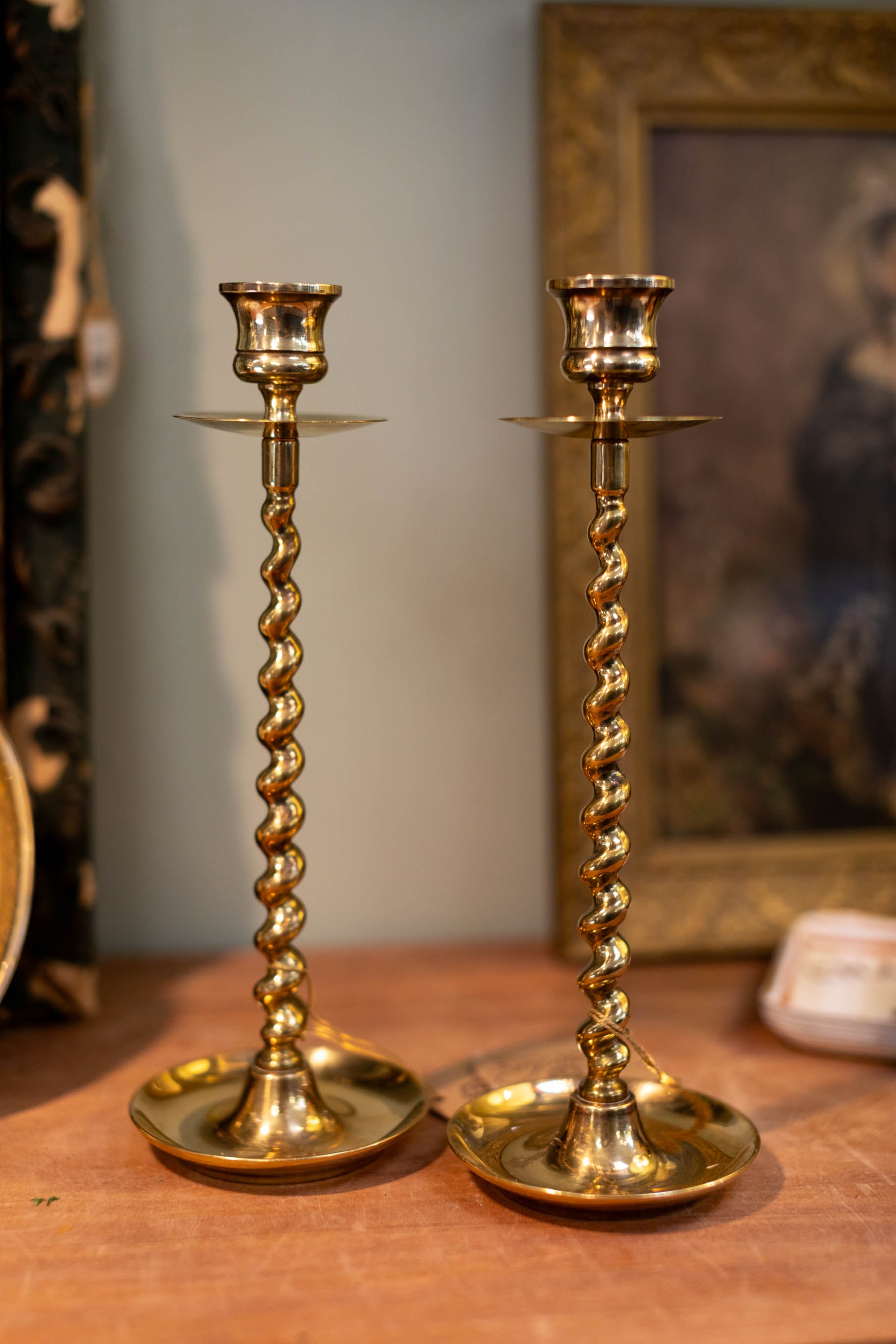 Pair of Twisted Brass Candlesticks
