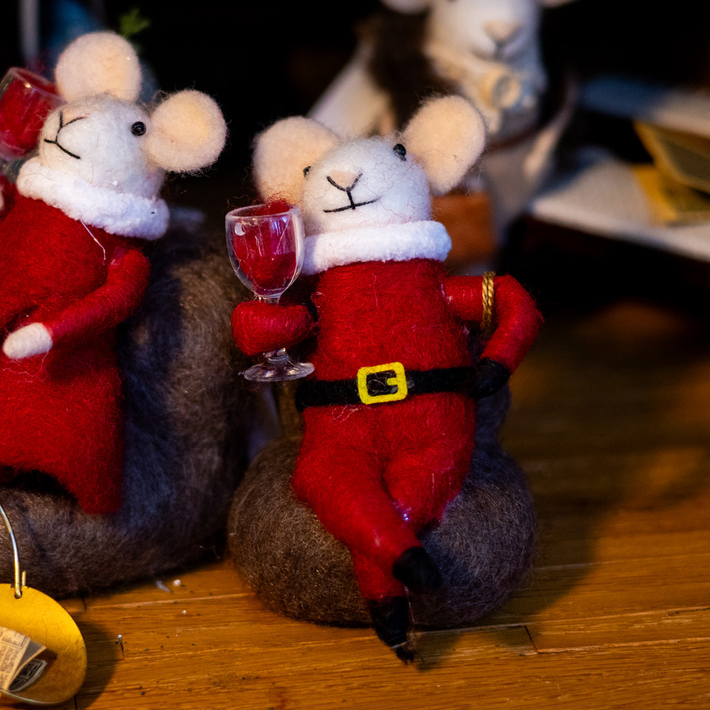 Felt Santa Clause Mouse Sitting on Chair