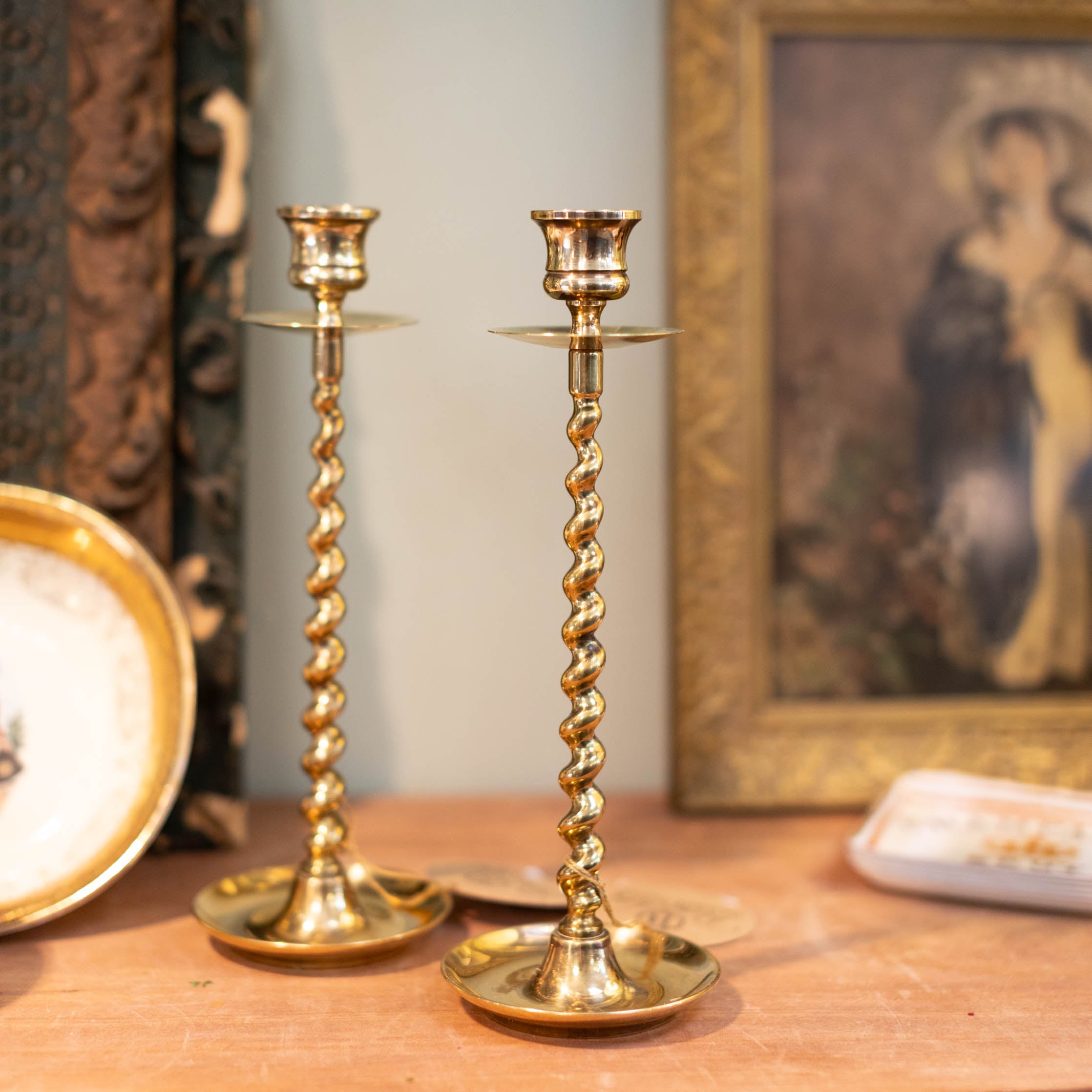 Pair of Twisted Brass Candlesticks