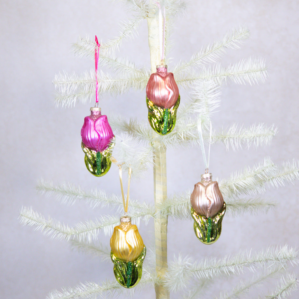 Glass Tulip Ornament Box of Four