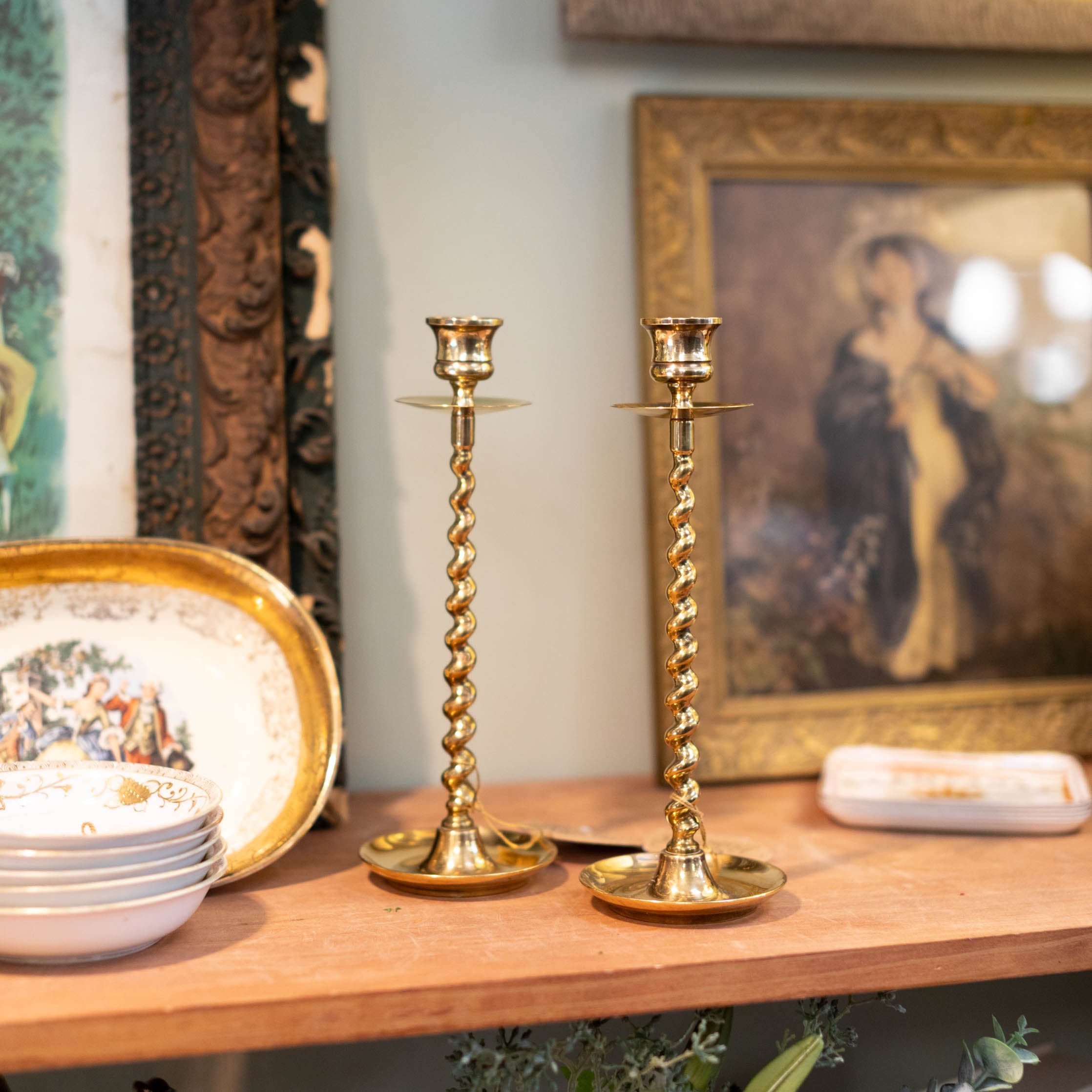 Pair of Twisted Brass Candlesticks