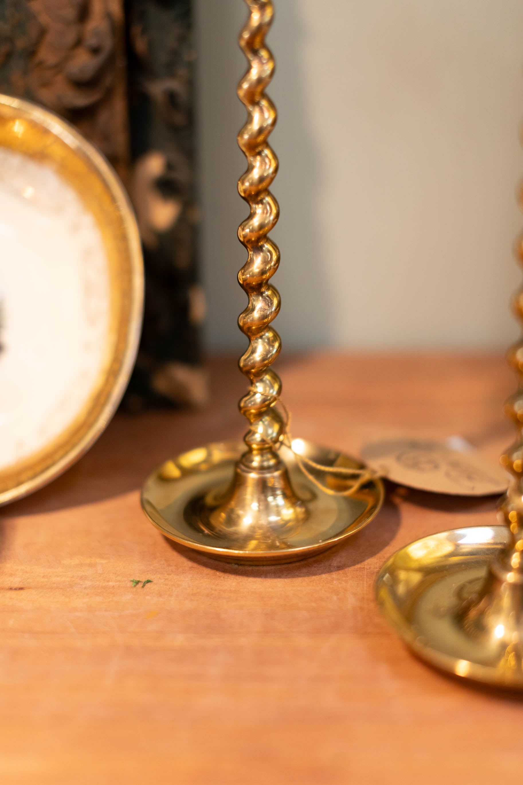 Pair of Twisted Brass Candlesticks
