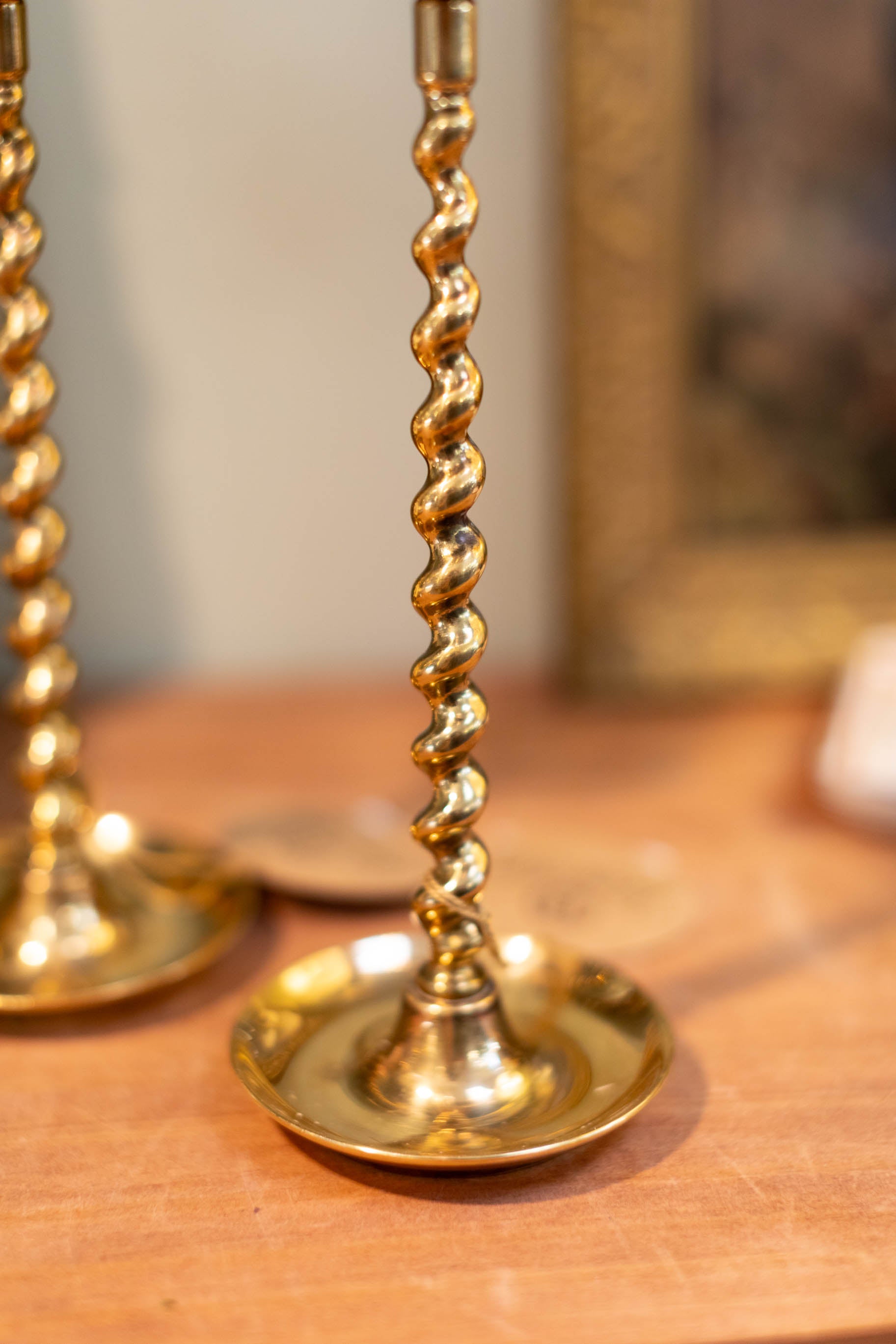 Pair of Twisted Brass Candlesticks