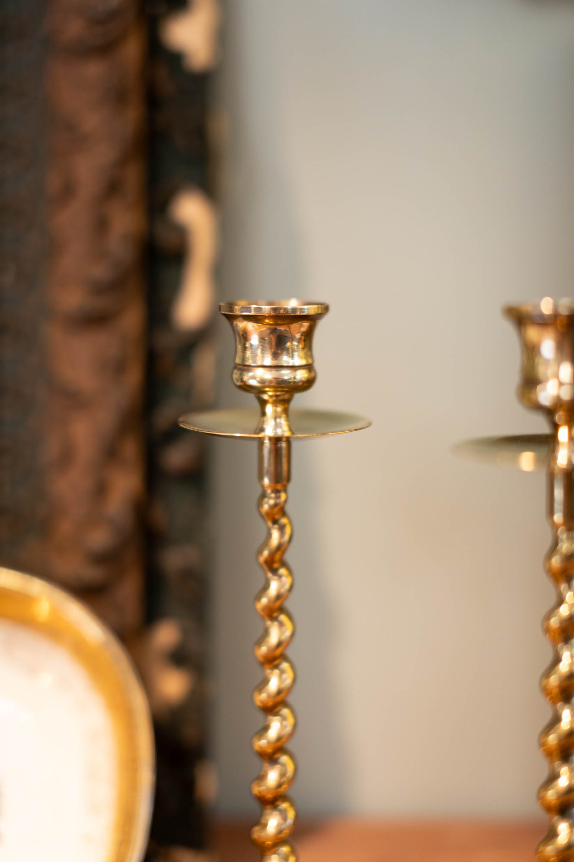 Pair of Twisted Brass Candlesticks