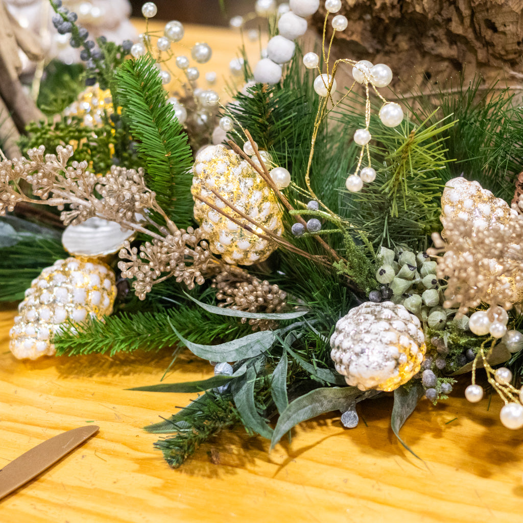 LED Mercury Glass White Pinecone Garland