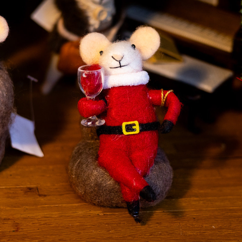 Felt Santa Clause Mouse Sitting on Chair