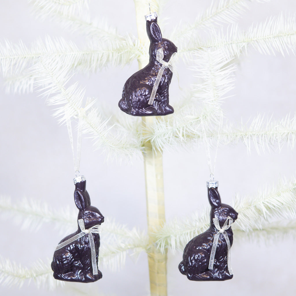 Glass Chocolate Bunny Ornament Box of Three