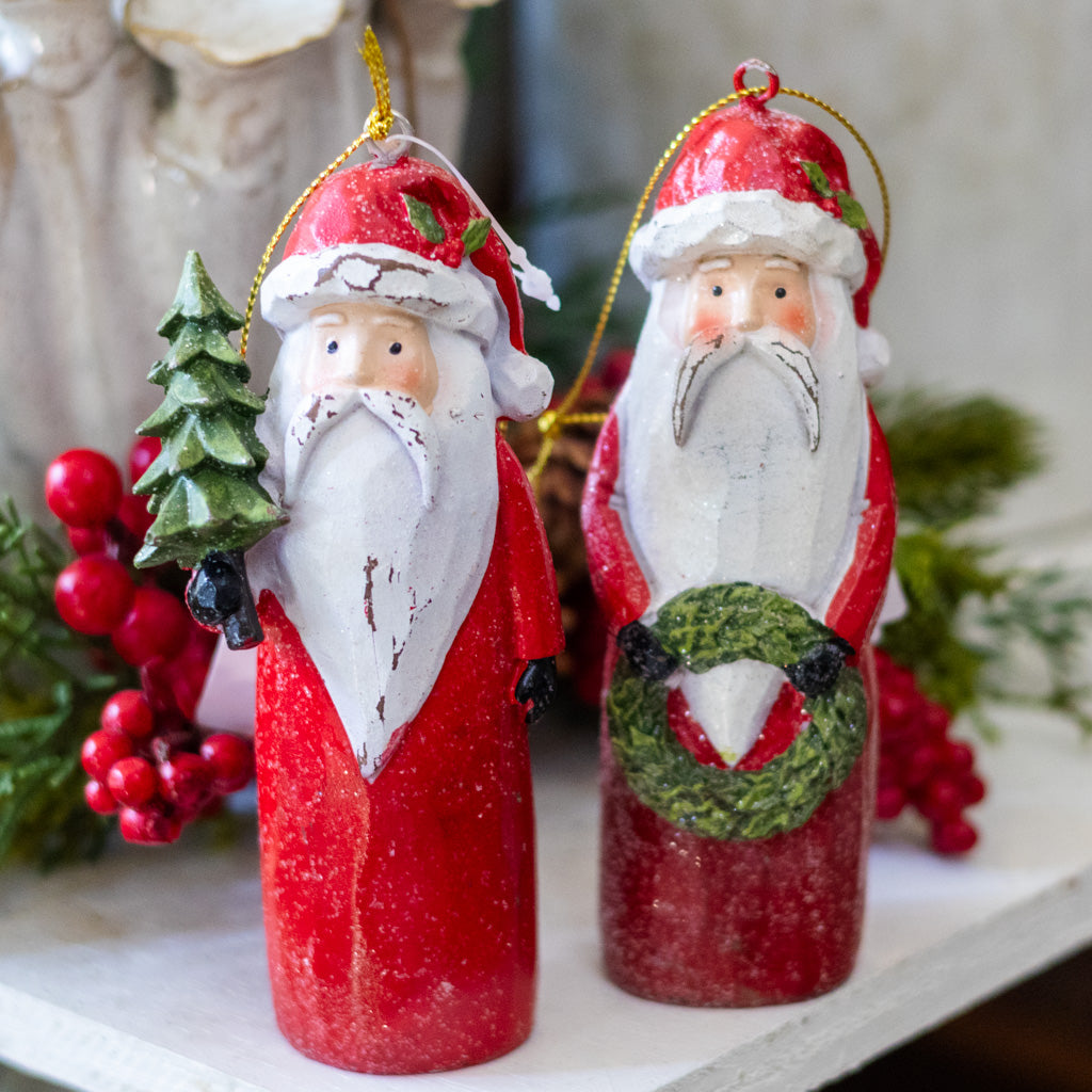 Carved Santa with Tree Ornament