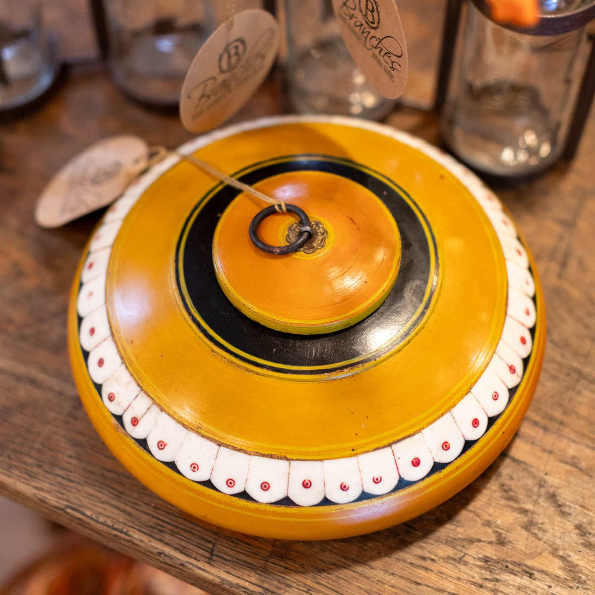 Tobacco Wood and Ivory Trim Round Container