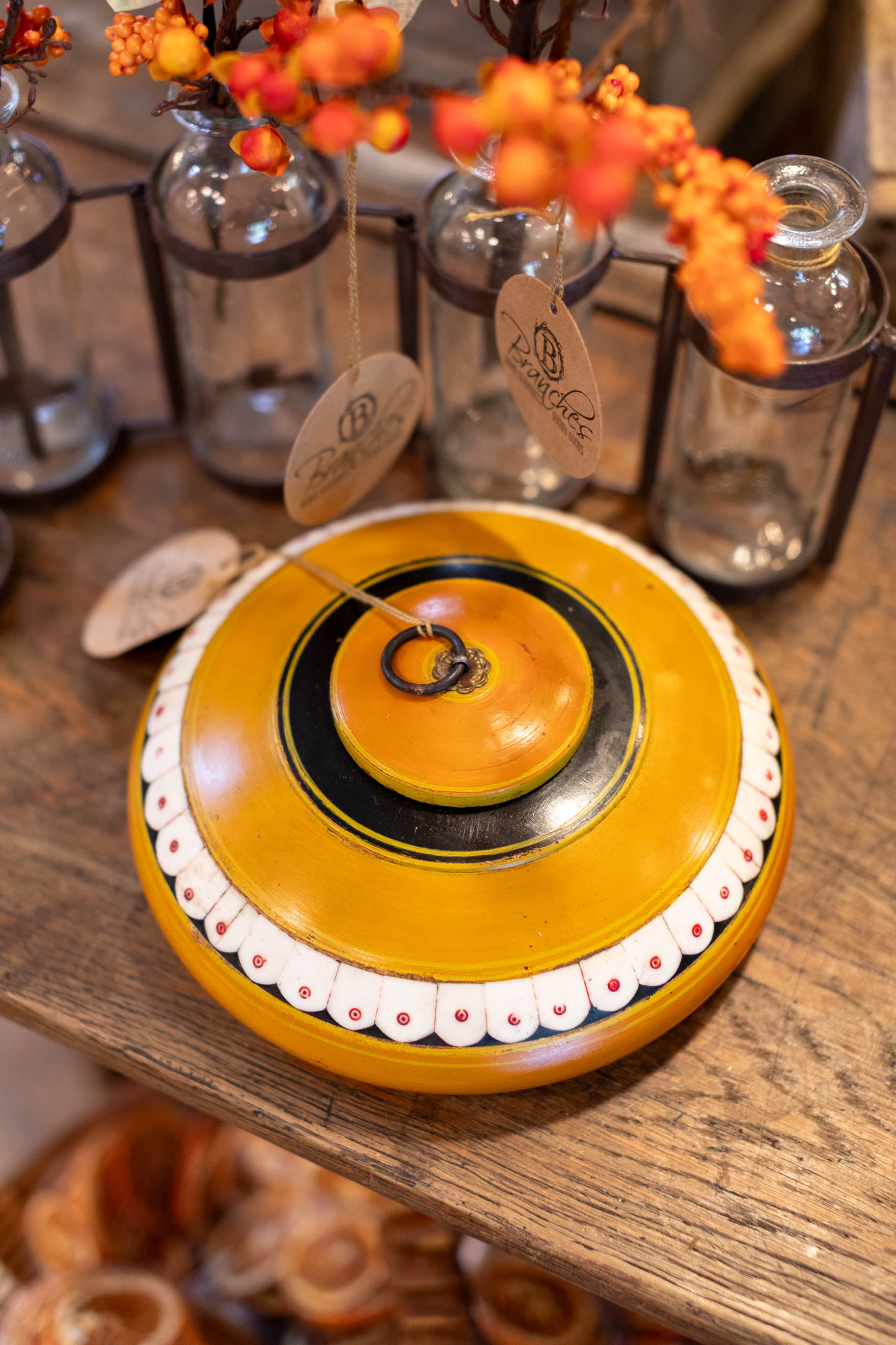 Tobacco Wood and Ivory Trim Round Container