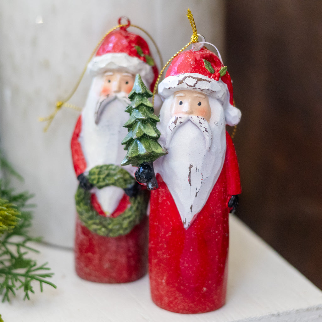 Carved Santa with Tree Ornament