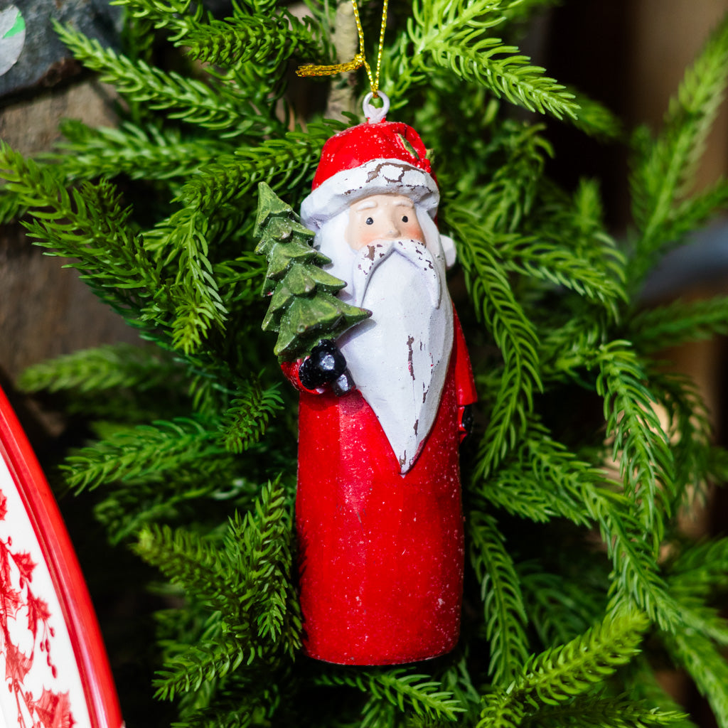 Carved Santa with Tree Ornament