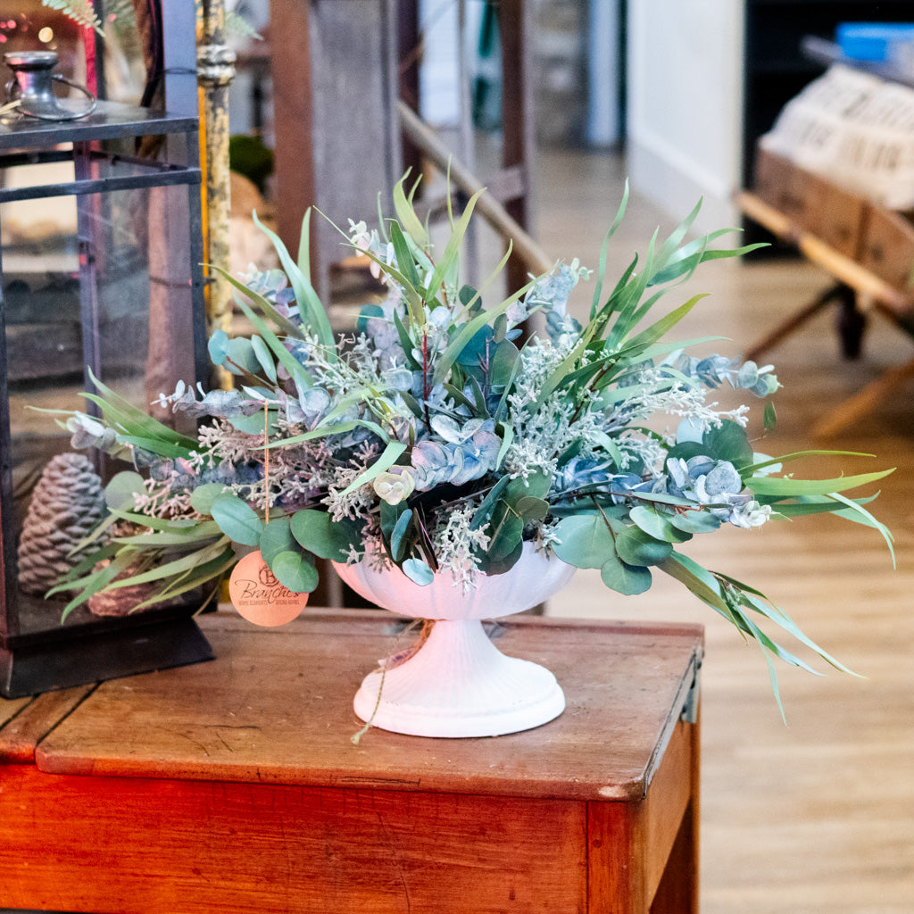 Faux Real Eucalyptus Blend Elongated Centerpiece Drop In